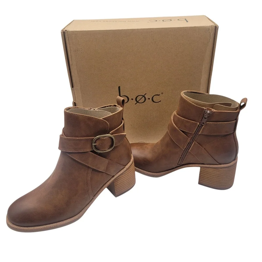 BOC Born Bonny Ankle Booties Brown Leather‎ Block Heels Womens Size US 9